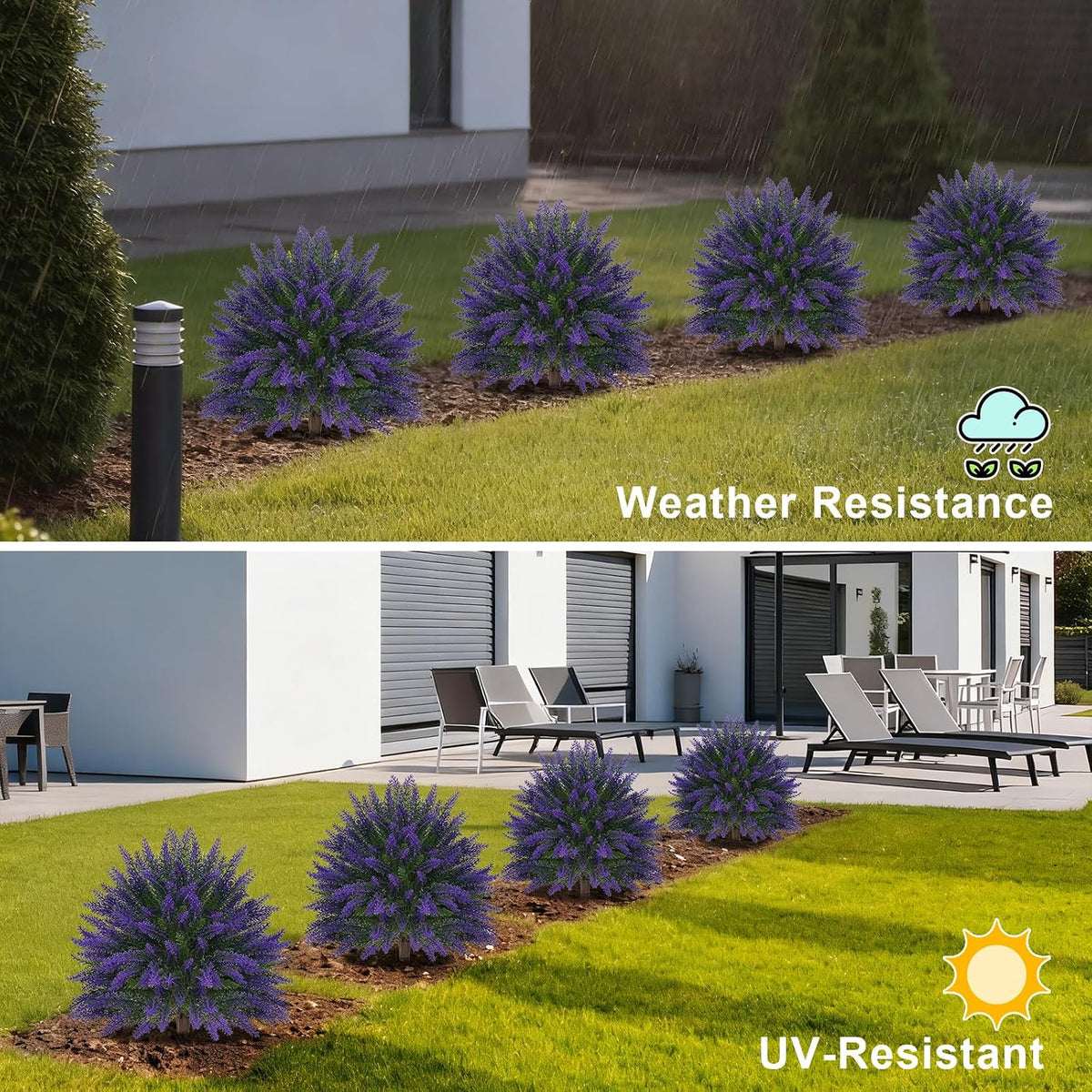Artificial Lavender Topiary Ball Trees, Boxwood Shrubs