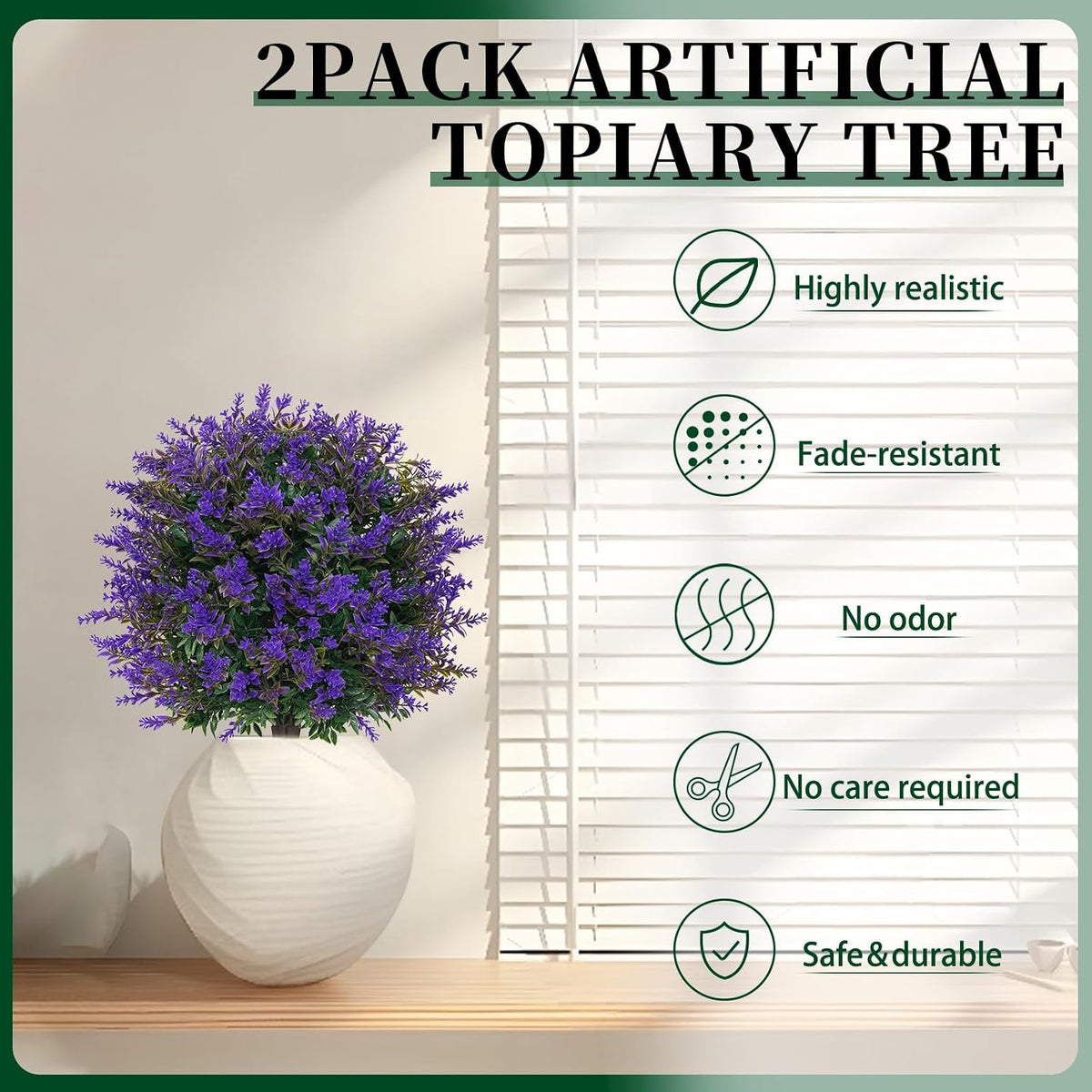 Artificial Lavender Topiary Ball Trees, Boxwood Shrubs