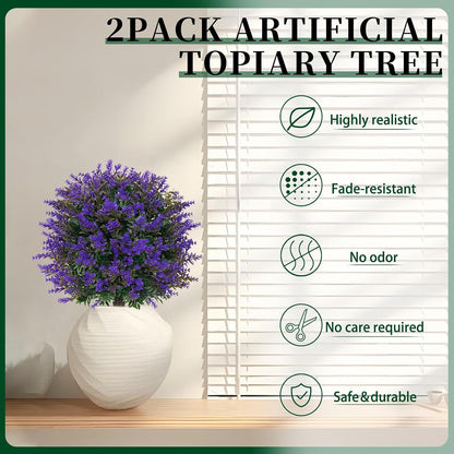 Artificial Lavender Topiary Ball Trees, Boxwood Shrubs