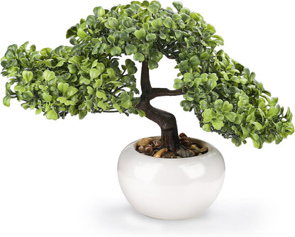Artificial Bonsai Tree 9.5 Inch Fake Plants Decor with Ceramic Pots, Faux Potted Juniper Plants Indoor Decor for Office Desk Home Table Bedroom Living Room Farmhouse Decorations
