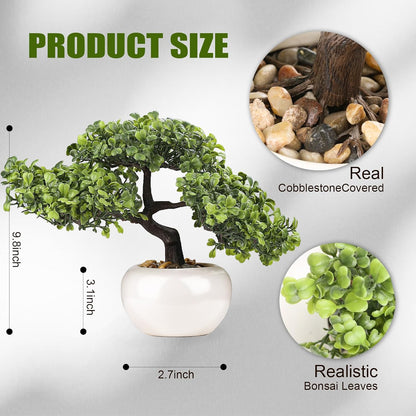 Artificial Bonsai Tree 9.5 Inch Fake Plants Decor with Ceramic Pots, Faux Potted Juniper Plants Indoor Decor for Office Desk Home Table Bedroom Living Room Farmhouse Decorations