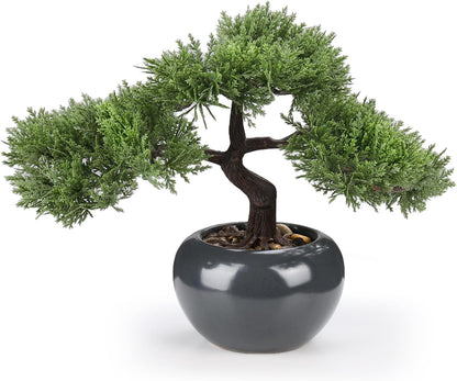 Artificial Bonsai Tree 9.5 Inch Fake Plants Decor with Ceramic Pots, Faux Potted Juniper Plants Indoor Decor for Office Desk Home Table Bedroom Living Room Farmhouse Decorations
