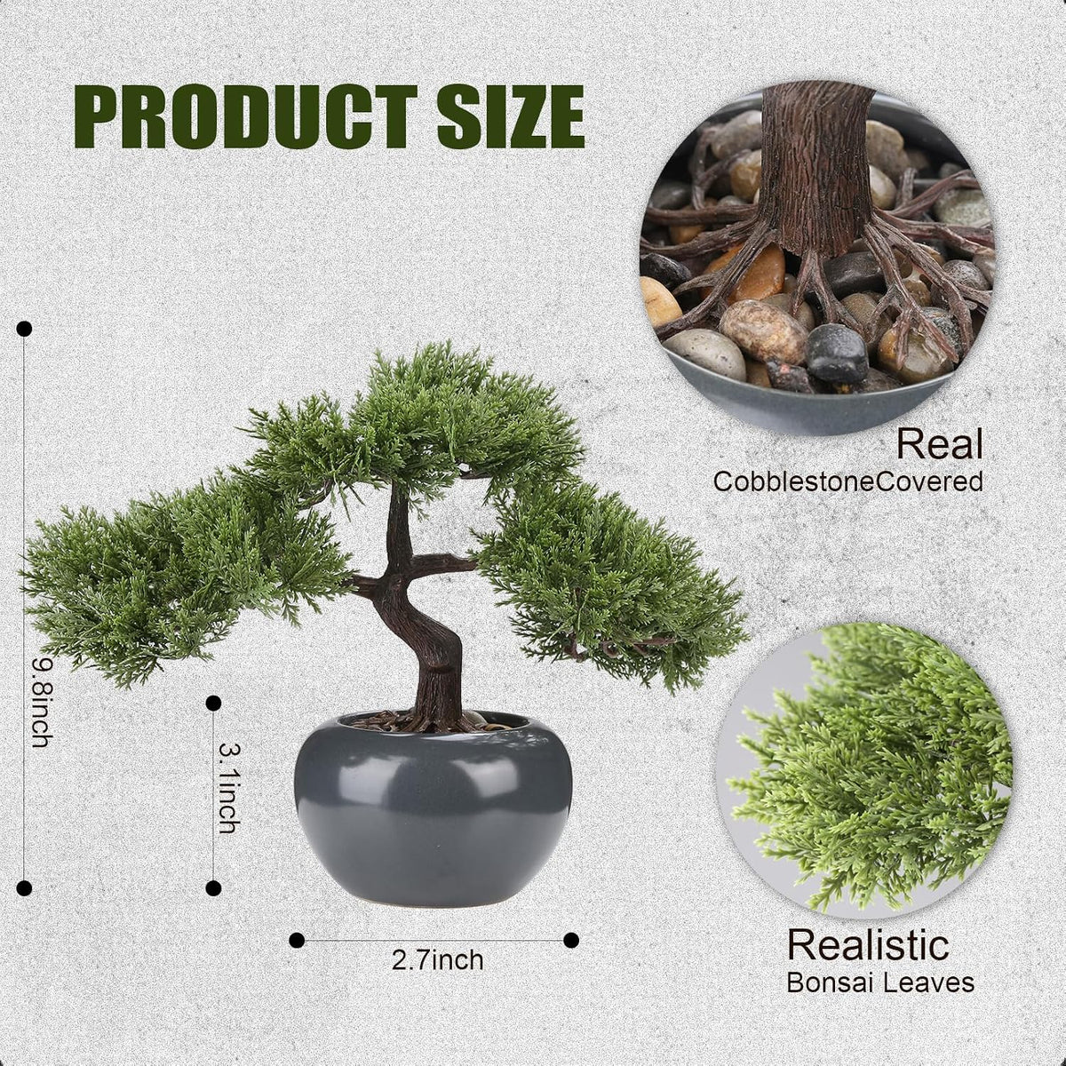 Artificial Bonsai Tree 9.5 Inch Fake Plants Decor with Ceramic Pots, Faux Potted Juniper Plants Indoor Decor for Office Desk Home Table Bedroom Living Room Farmhouse Decorations