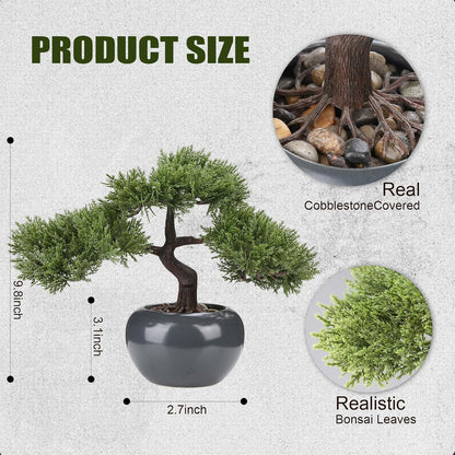 Artificial Bonsai Tree 9.5 Inch Fake Plants Decor with Ceramic Pots, Faux Potted Juniper Plants Indoor Decor for Office Desk Home Table Bedroom Living Room Farmhouse Decorations