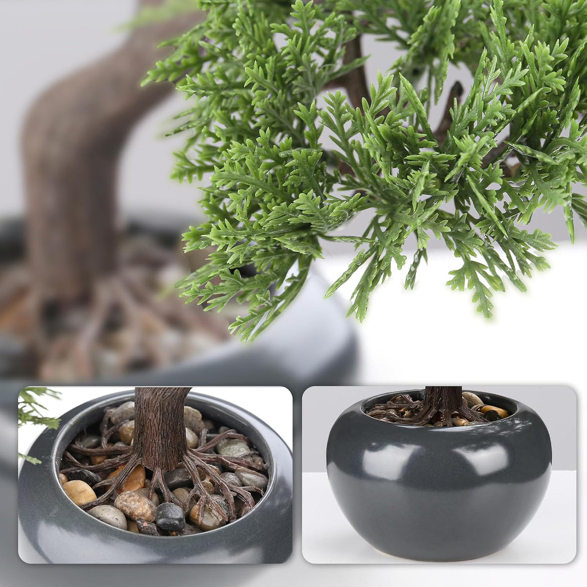 Artificial Bonsai Tree 9.5 Inch Fake Plants Decor with Ceramic Pots, Faux Potted Juniper Plants Indoor Decor for Office Desk Home Table Bedroom Living Room Farmhouse Decorations