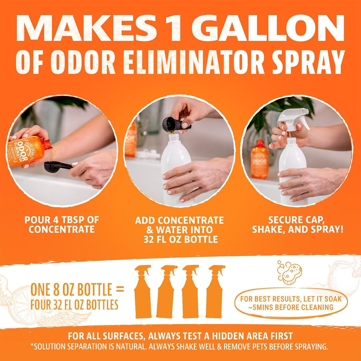 Pet Odor Eliminator 8 oz. bottle- Industrial Strength Pet Odor Remover - Makes (4) 32oz. Bottles - 1 Gallon - Neutralizes and Sanitizes Tough Pet Odors Fast