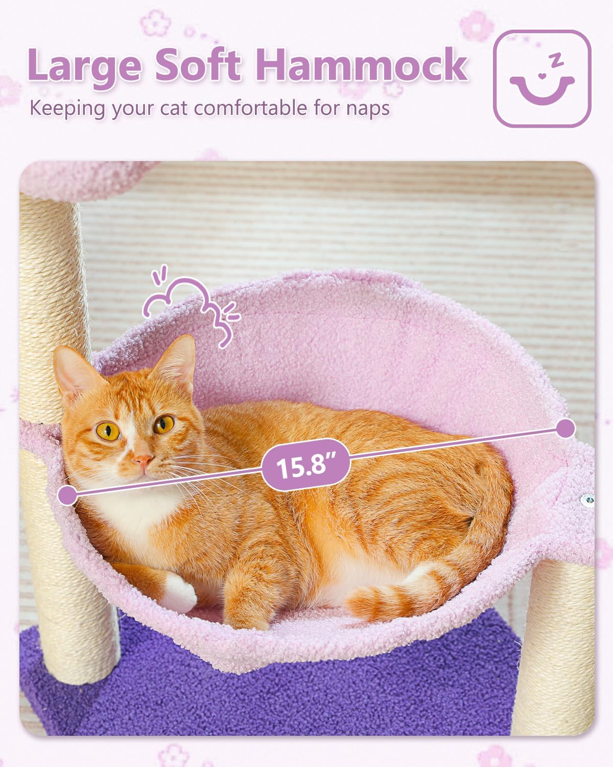 28" Flower Cat Tree Cute with Flower Top Perch, Large Hammock for Indoor Small Cats, Small Cat Tower with Cute Scratching Post and Fur Toy Ball for Kittens, Yellow