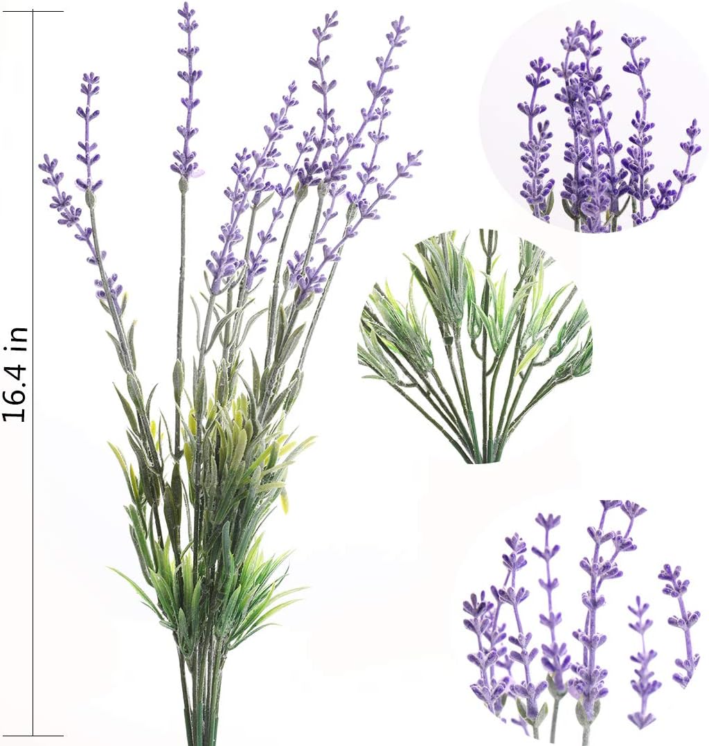Artificial Lavender Flowers with Silk Flocked Fake Lavender Plant for Wedding Home Table Centerpiece Decor-Pack of 4