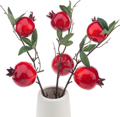 Large Artificial Pomegranate Branches Christmas Red Berry Stem
