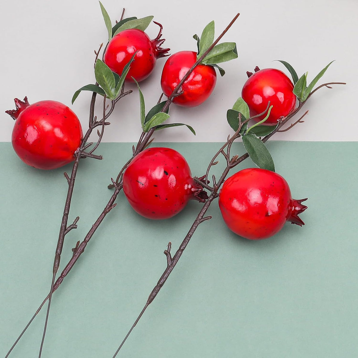 Large Artificial Pomegranate Branches Christmas Red Berry Stem