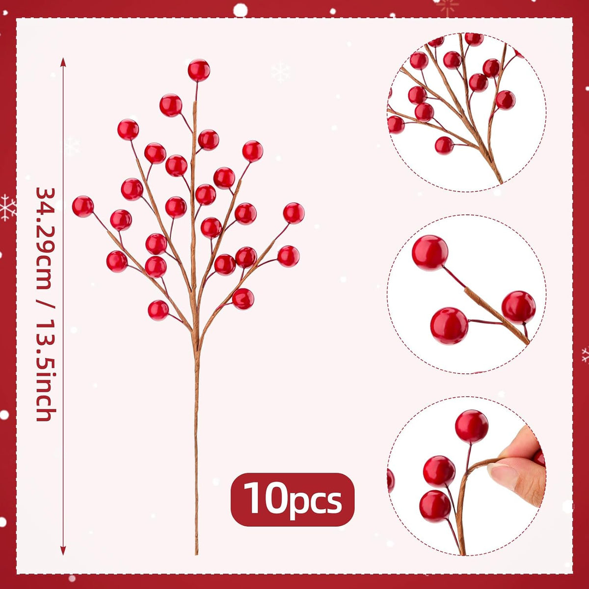 Large Artificial Pomegranate Branches Christmas Red Berry Stem