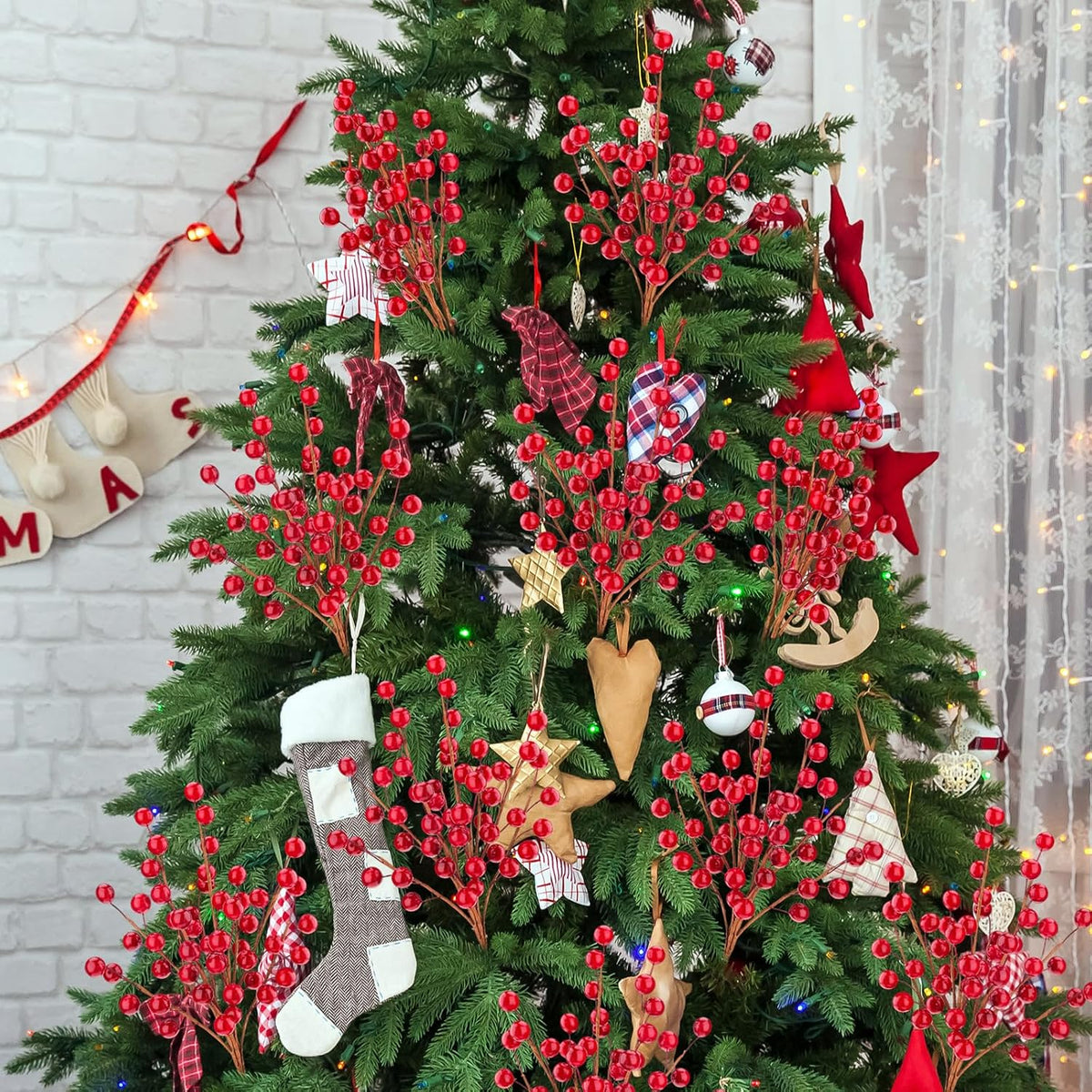 Large Artificial Pomegranate Branches Christmas Red Berry Stem