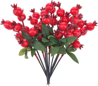 Large Artificial Pomegranate Branches Christmas Red Berry Stem