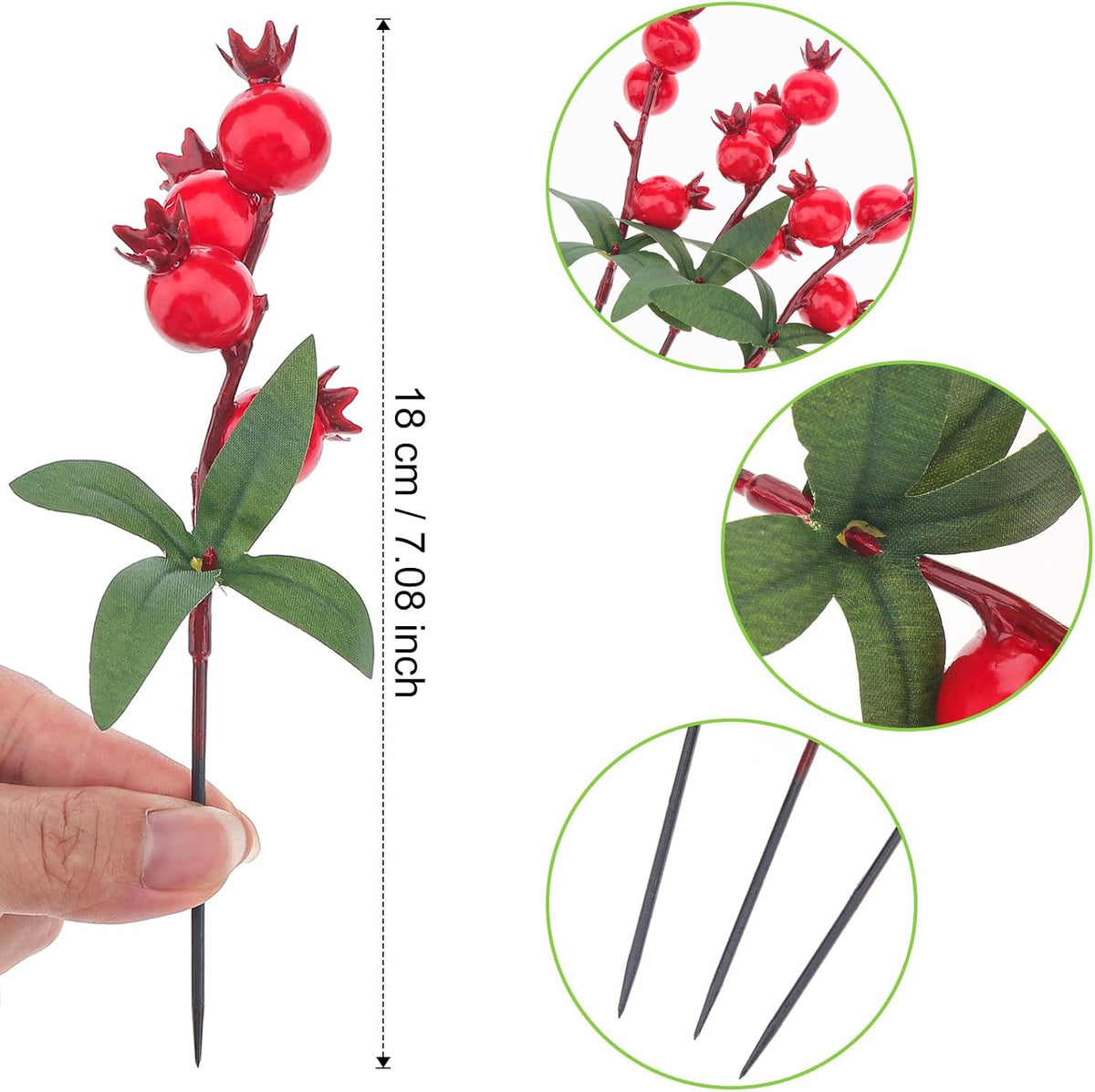 Large Artificial Pomegranate Branches Christmas Red Berry Stem