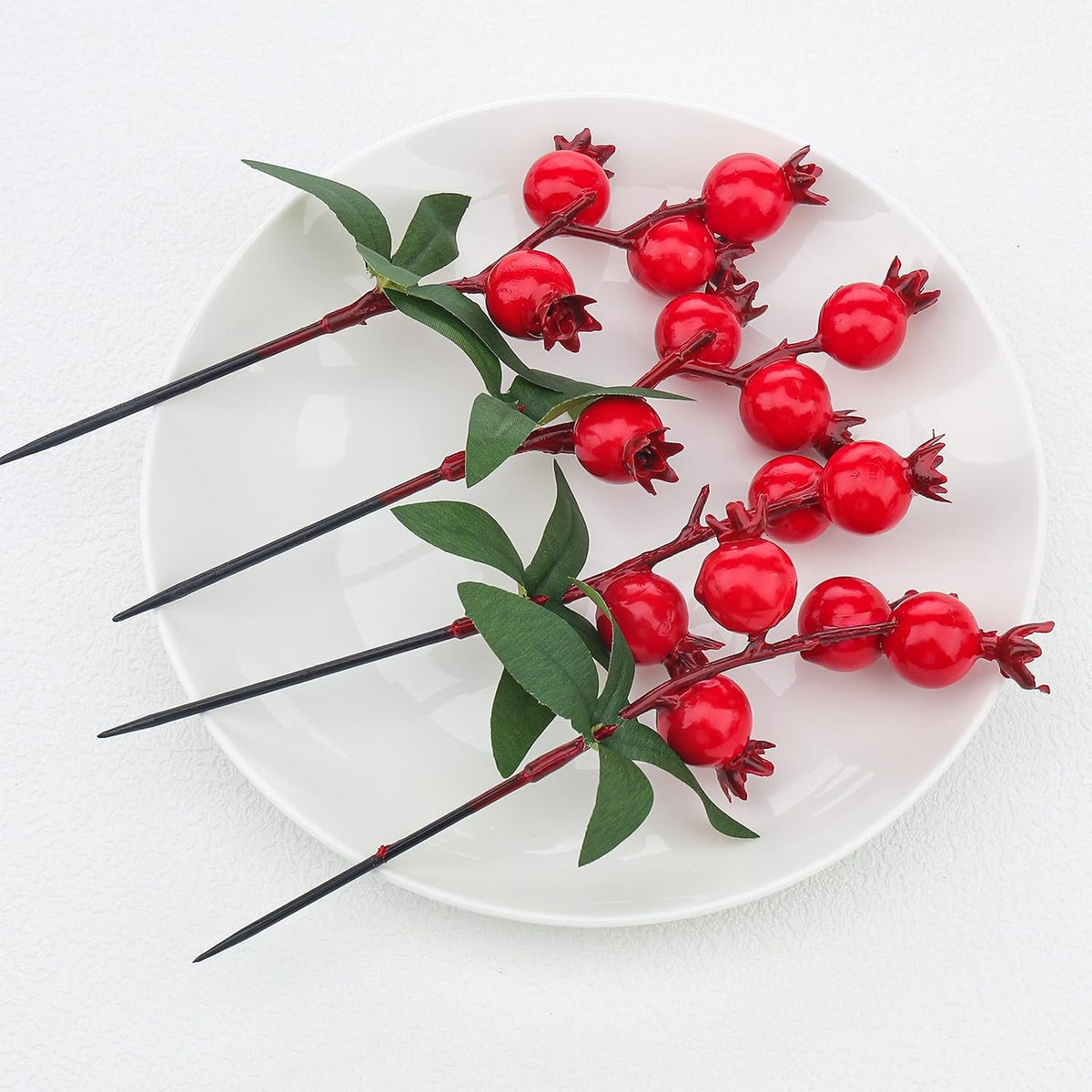 Large Artificial Pomegranate Branches Christmas Red Berry Stem