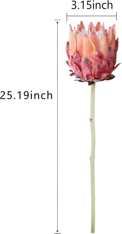 4Pcs Artificial King Protea Flower Faux King Protea Tropical Flowers Stem Fake Cynaroides Floral Arrangements for Wedding Party Centerpiece Home Office Garden Decor