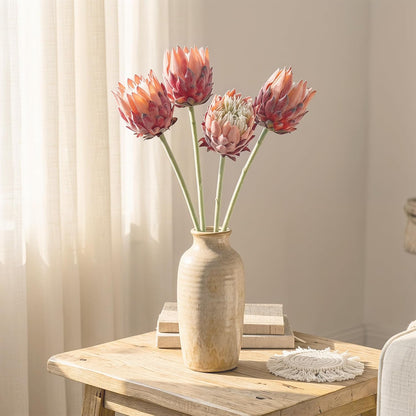 4Pcs Artificial King Protea Flower Faux King Protea Tropical Flowers Stem Fake Cynaroides Floral Arrangements for Wedding Party Centerpiece Home Office Garden Decor