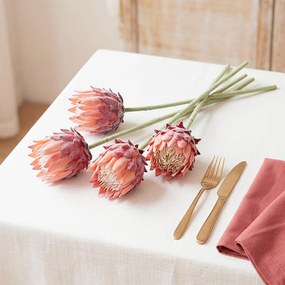 4Pcs Artificial King Protea Flower Faux King Protea Tropical Flowers Stem Fake Cynaroides Floral Arrangements for Wedding Party Centerpiece Home Office Garden Decor
