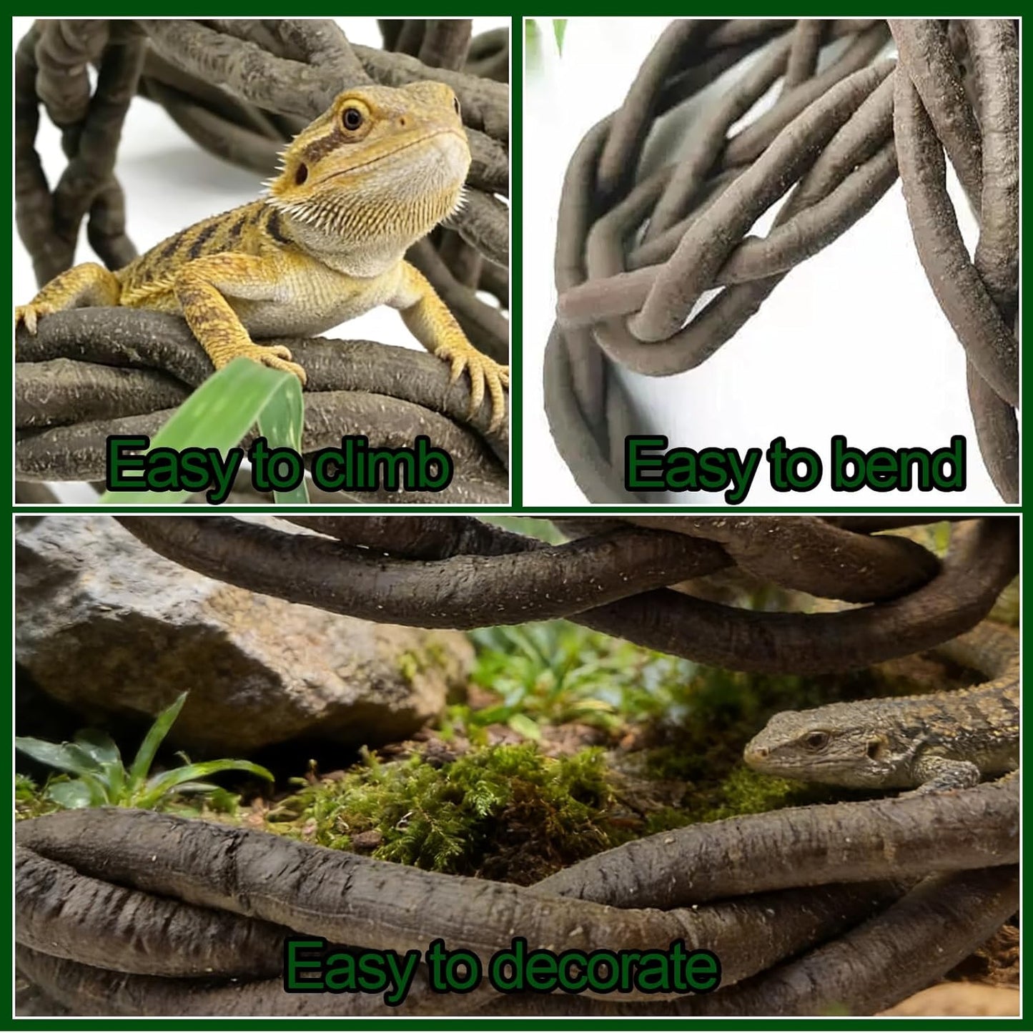 Reptile Vines,Flexible Reptile Climbing Jungle Vine Branch with Suction Cups,Bearded Dragon Terrarium Vines Leaves Plants Decor Tank Accessories for Chameleon Gecko Snake Lizard