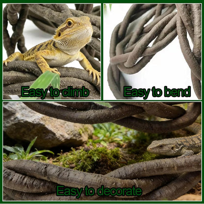 Reptile Vines,Flexible Reptile Climbing Jungle Vine Branch with Suction Cups,Bearded Dragon Terrarium Vines Leaves Plants Decor Tank Accessories for Chameleon Gecko Snake Lizard