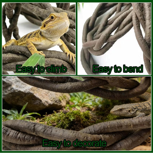 Reptile Vines,Flexible Reptile Climbing Jungle Vine Branch with Suction Cups,Bearded Dragon Terrarium Vines Leaves Plants Decor Tank Accessories for Chameleon Gecko Snake Lizard
