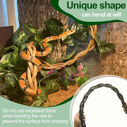 Reptile Vines,Flexible Reptile Climbing Jungle Vine Branch with Suction Cups,Bearded Dragon Terrarium Vines Leaves Plants Decor Tank Accessories for Chameleon Gecko Snake Lizard