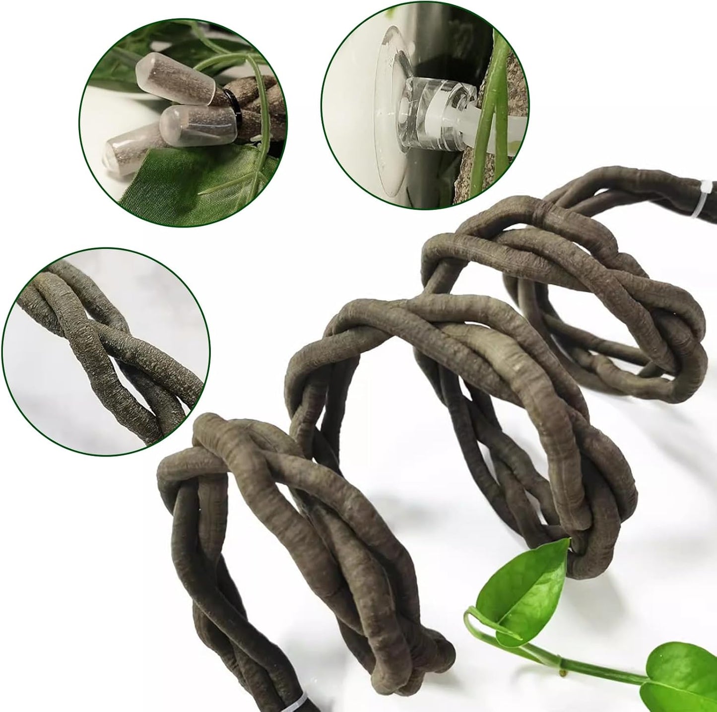 Reptile Vines,Flexible Reptile Climbing Jungle Vine Branch with Suction Cups,Bearded Dragon Terrarium Vines Leaves Plants Decor Tank Accessories for Chameleon Gecko Snake Lizard