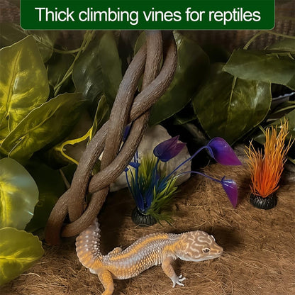 Reptile Vines,Flexible Reptile Climbing Jungle Vine Branch with Suction Cups,Bearded Dragon Terrarium Vines Leaves Plants Decor Tank Accessories for Chameleon Gecko Snake Lizard