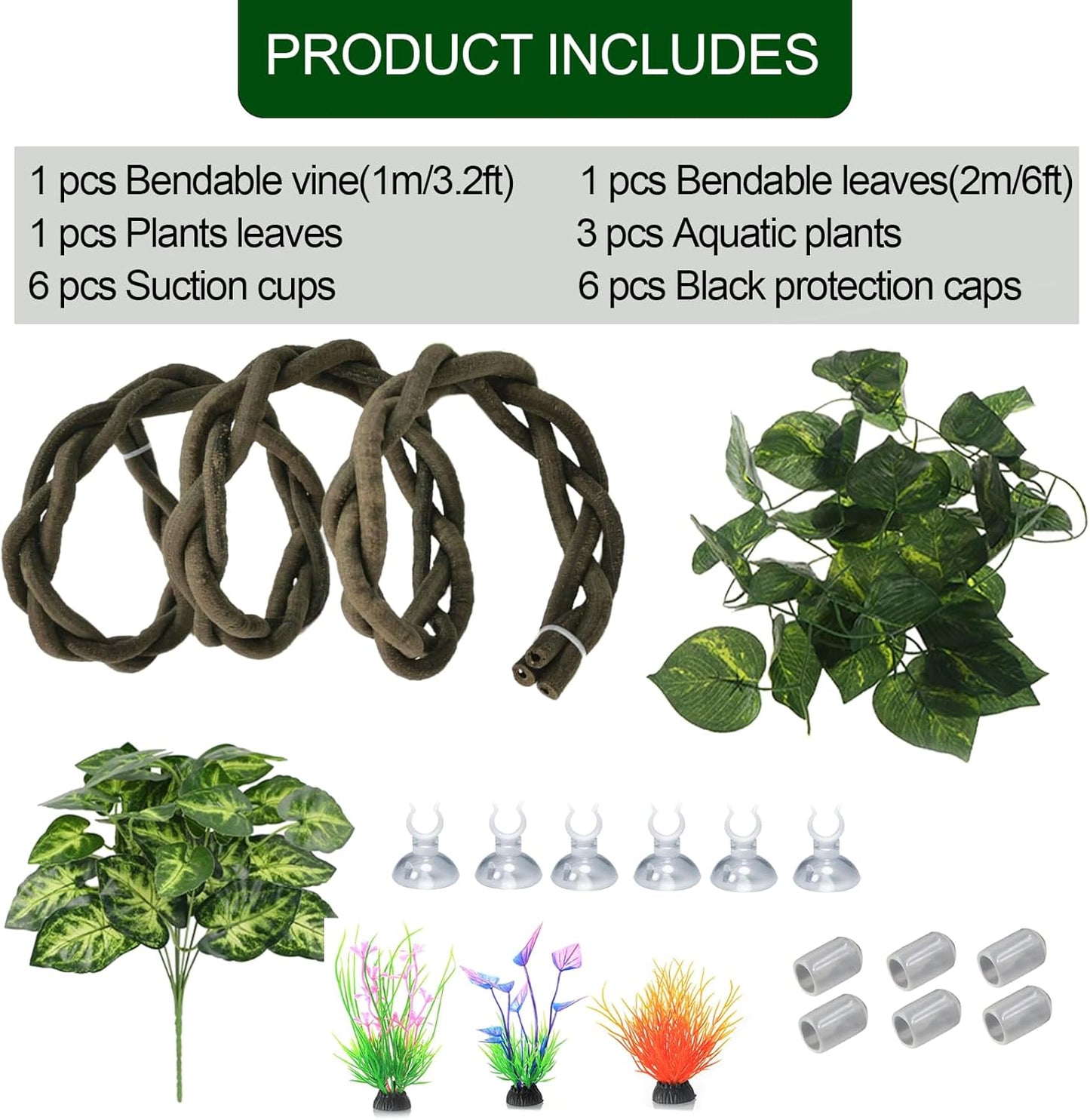 Reptile Vines,Flexible Reptile Climbing Jungle Vine Branch with Suction Cups,Bearded Dragon Terrarium Vines Leaves Plants Decor Tank Accessories for Chameleon Gecko Snake Lizard