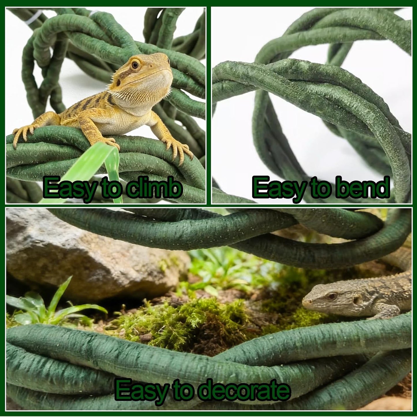 Reptile Vines,Flexible Reptile Climbing Jungle Vine Branch with Suction Cups,Bearded Dragon Terrarium Vines Leaves Plants Decor Tank Accessories for Chameleon Gecko Snake Lizard