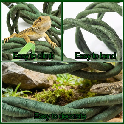 Reptile Vines,Flexible Reptile Climbing Jungle Vine Branch with Suction Cups,Bearded Dragon Terrarium Vines Leaves Plants Decor Tank Accessories for Chameleon Gecko Snake Lizard