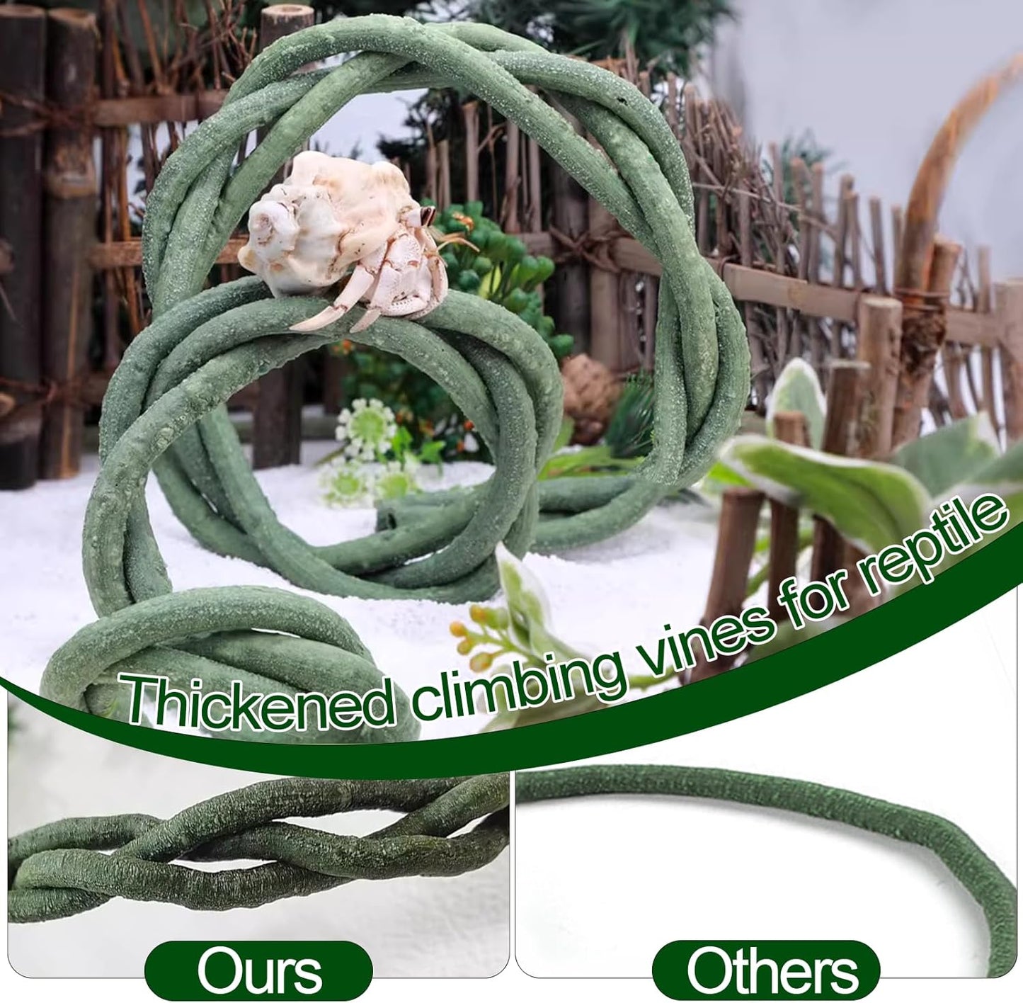 Reptile Vines,Flexible Reptile Climbing Jungle Vine Branch with Suction Cups,Bearded Dragon Terrarium Vines Leaves Plants Decor Tank Accessories for Chameleon Gecko Snake Lizard