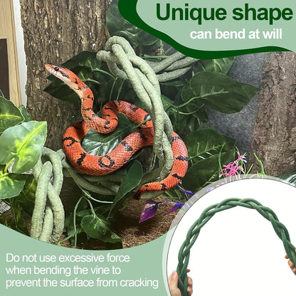 Reptile Vines,Flexible Reptile Climbing Jungle Vine Branch with Suction Cups,Bearded Dragon Terrarium Vines Leaves Plants Decor Tank Accessories for Chameleon Gecko Snake Lizard