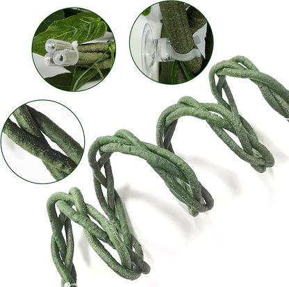 Reptile Vines,Flexible Reptile Climbing Jungle Vine Branch with Suction Cups,Bearded Dragon Terrarium Vines Leaves Plants Decor Tank Accessories for Chameleon Gecko Snake Lizard