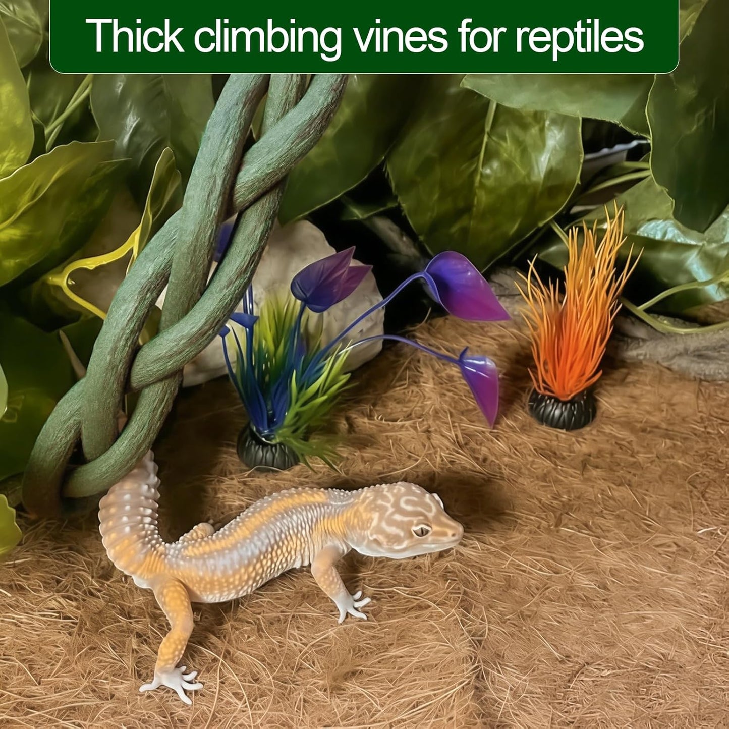 Reptile Vines,Flexible Reptile Climbing Jungle Vine Branch with Suction Cups,Bearded Dragon Terrarium Vines Leaves Plants Decor Tank Accessories for Chameleon Gecko Snake Lizard