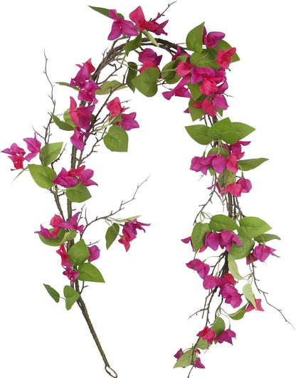 Artificial Bougainvillea Flowers Garland Fuchsia Silk Bougainvillea Vines UV Resistant Realistic Faux Hanging Flowers Plants for Outdoor Outside Summer Decoration Porch Patio Balcony Yard Wall