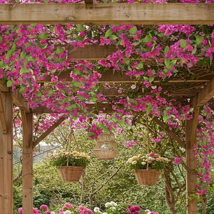 Artificial Bougainvillea Flowers Garland Fuchsia Silk Bougainvillea Vines UV Resistant Realistic Faux Hanging Flowers Plants for Outdoor Outside Summer Decoration Porch Patio Balcony Yard Wall