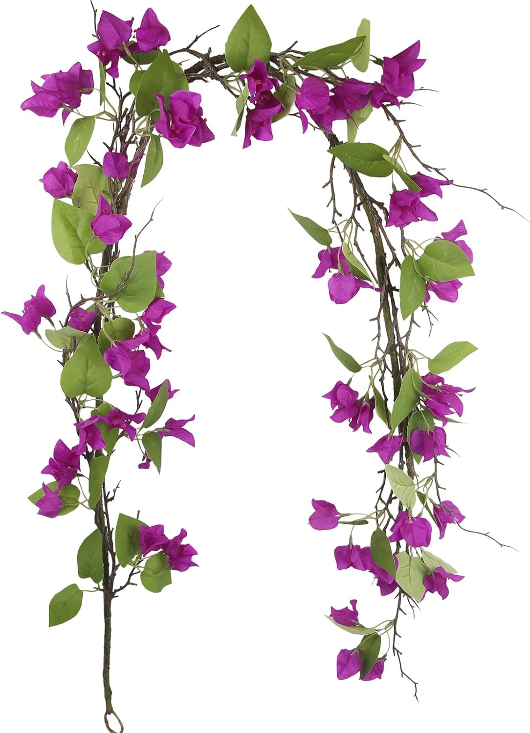 Artificial Bougainvillea Flowers Garland Fuchsia Silk Bougainvillea Vines UV Resistant Realistic Faux Hanging Flowers Plants for Outdoor Outside Summer Decoration Porch Patio Balcony Yard Wall