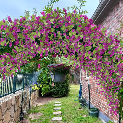 Artificial Bougainvillea Flowers Garland Fuchsia Silk Bougainvillea Vines UV Resistant Realistic Faux Hanging Flowers Plants for Outdoor Outside Summer Decoration Porch Patio Balcony Yard Wall