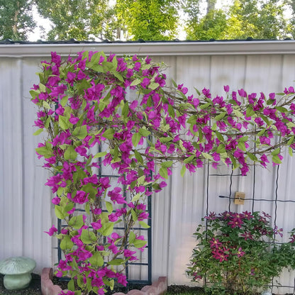 Artificial Bougainvillea Flowers Garland Fuchsia Silk Bougainvillea Vines UV Resistant Realistic Faux Hanging Flowers Plants for Outdoor Outside Summer Decoration Porch Patio Balcony Yard Wall