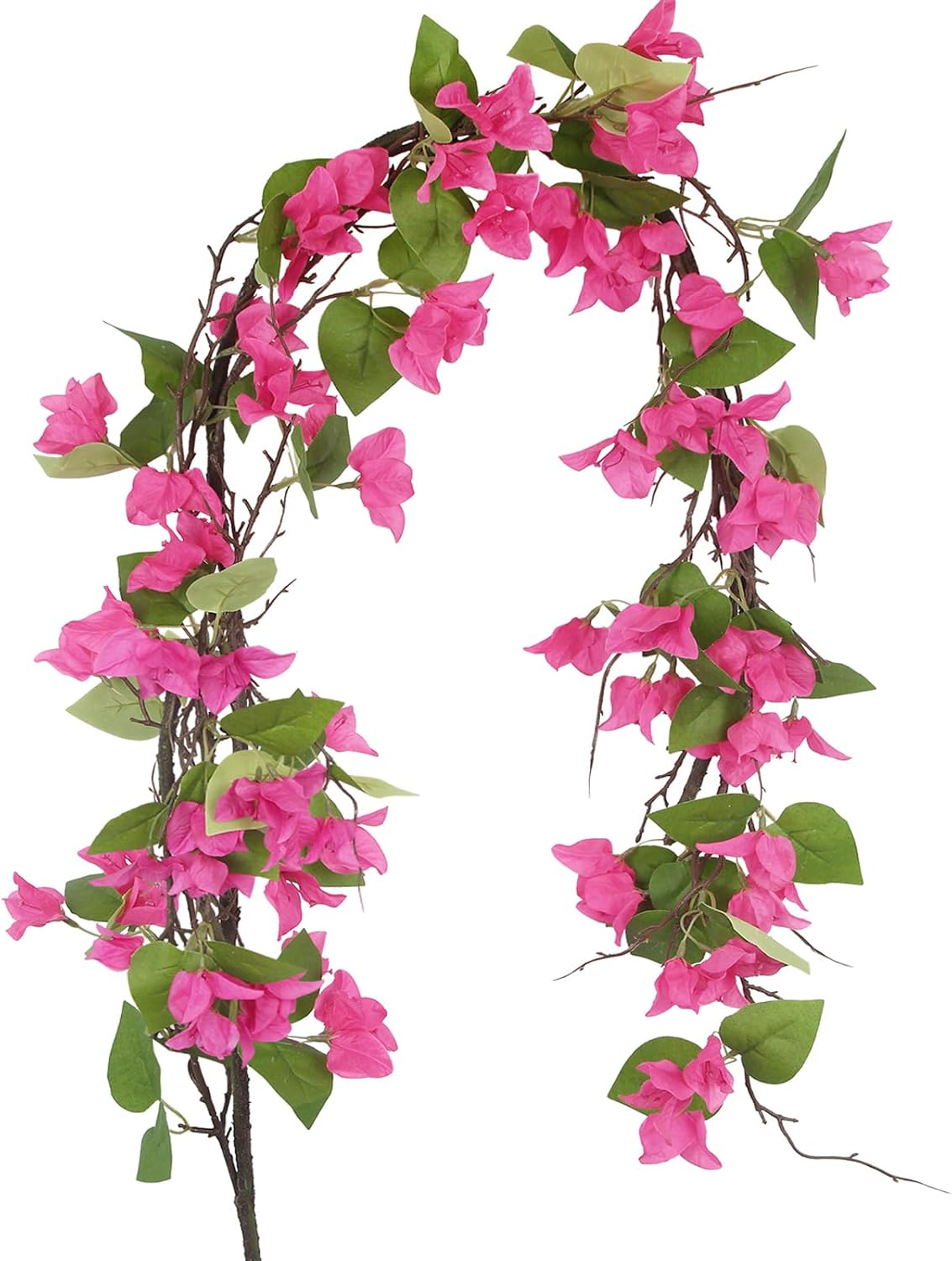 Artificial Bougainvillea Flowers Garland Fuchsia Silk Bougainvillea Vines UV Resistant Realistic Faux Hanging Flowers Plants for Outdoor Outside Summer Decoration Porch Patio Balcony Yard Wall