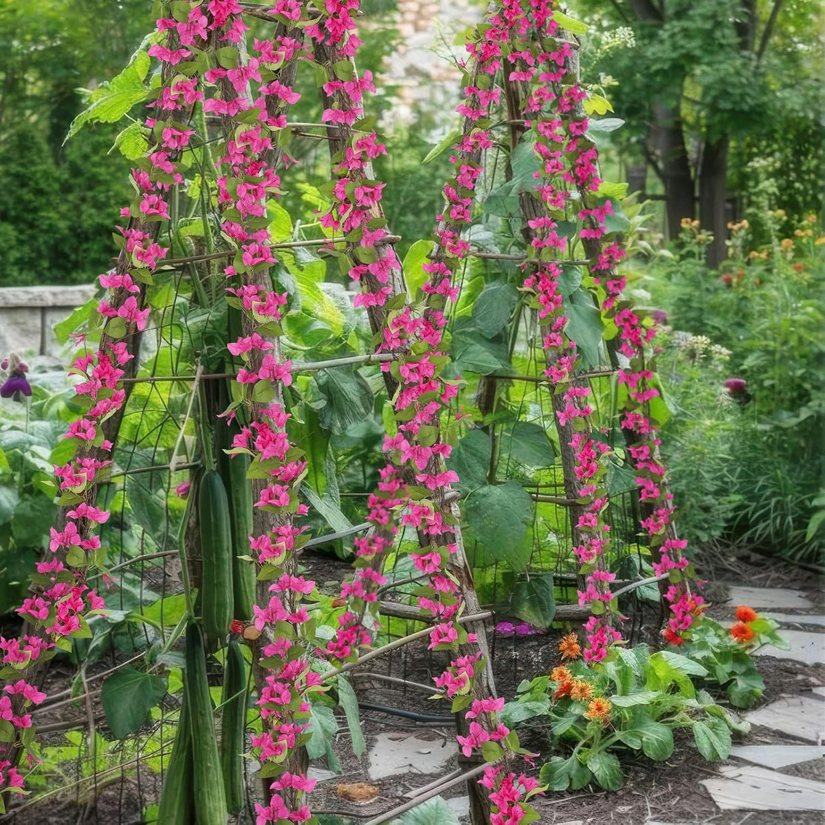 Artificial Bougainvillea Flowers Garland Fuchsia Silk Bougainvillea Vines UV Resistant Realistic Faux Hanging Flowers Plants for Outdoor Outside Summer Decoration Porch Patio Balcony Yard Wall