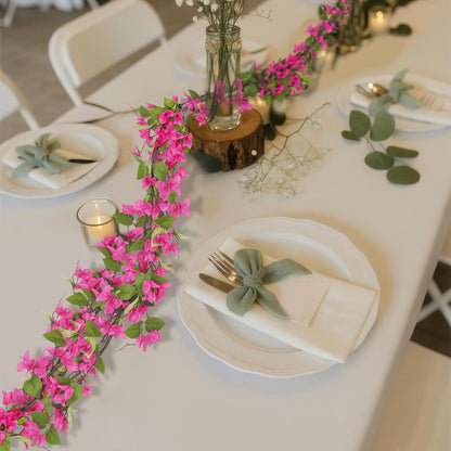Artificial Bougainvillea Flowers Garland Fuchsia Silk Bougainvillea Vines UV Resistant Realistic Faux Hanging Flowers Plants for Outdoor Outside Summer Decoration Porch Patio Balcony Yard Wall
