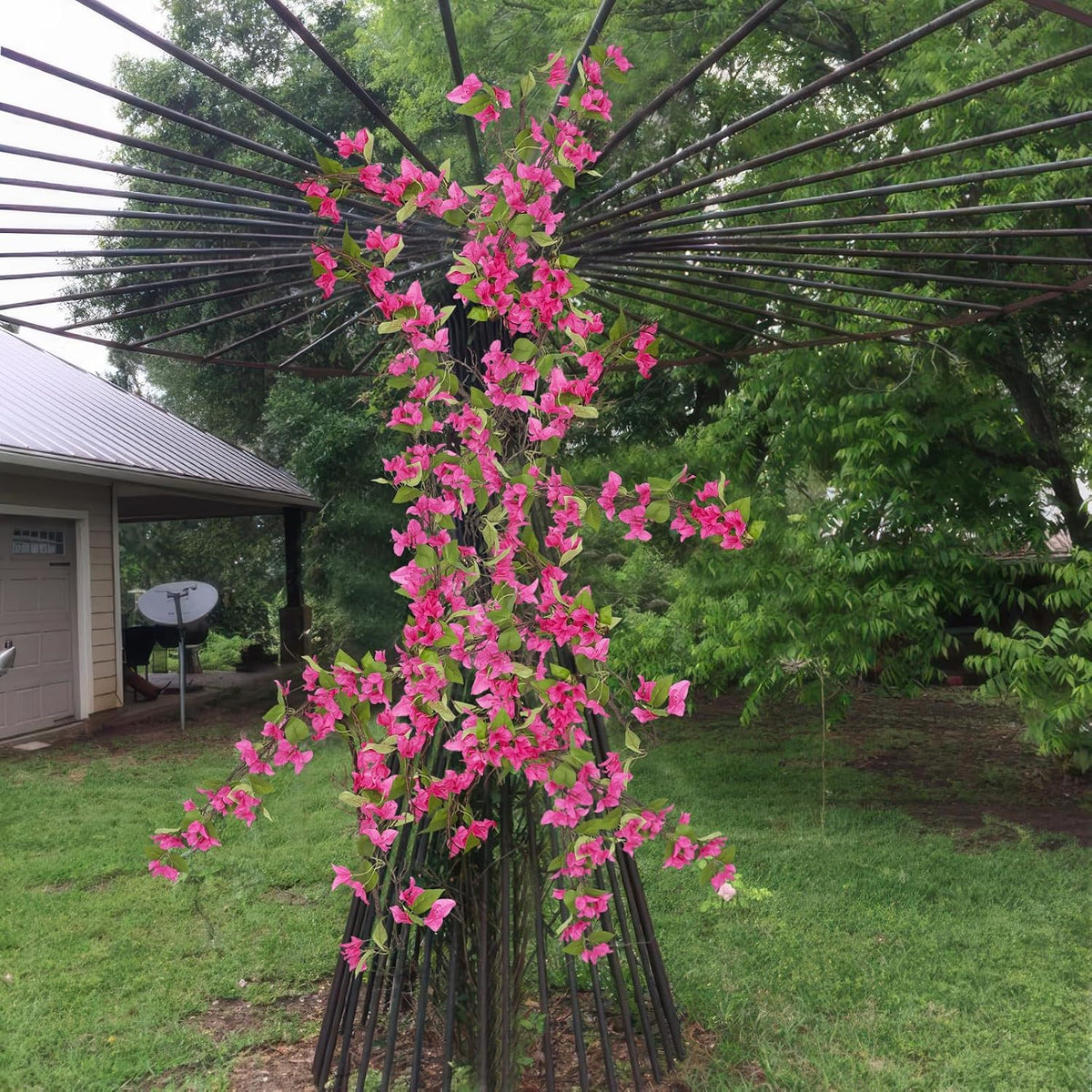 Artificial Bougainvillea Flowers Garland Fuchsia Silk Bougainvillea Vines UV Resistant Realistic Faux Hanging Flowers Plants for Outdoor Outside Summer Decoration Porch Patio Balcony Yard Wall