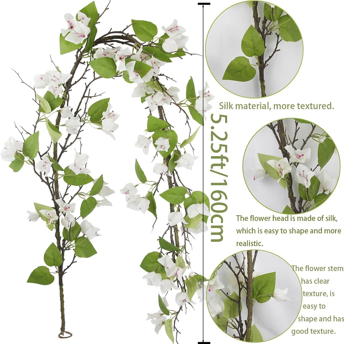 Artificial Bougainvillea Flowers Garland Fuchsia Silk Bougainvillea Vines UV Resistant Realistic Faux Hanging Flowers Plants for Outdoor Outside Summer Decoration Porch Patio Balcony Yard Wall