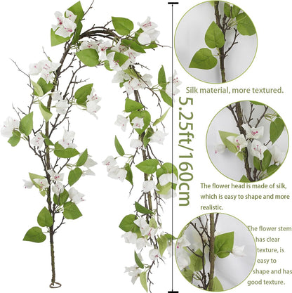Artificial Bougainvillea Flowers Garland Fuchsia Silk Bougainvillea Vines UV Resistant Realistic Faux Hanging Flowers Plants for Outdoor Outside Summer Decoration Porch Patio Balcony Yard Wall