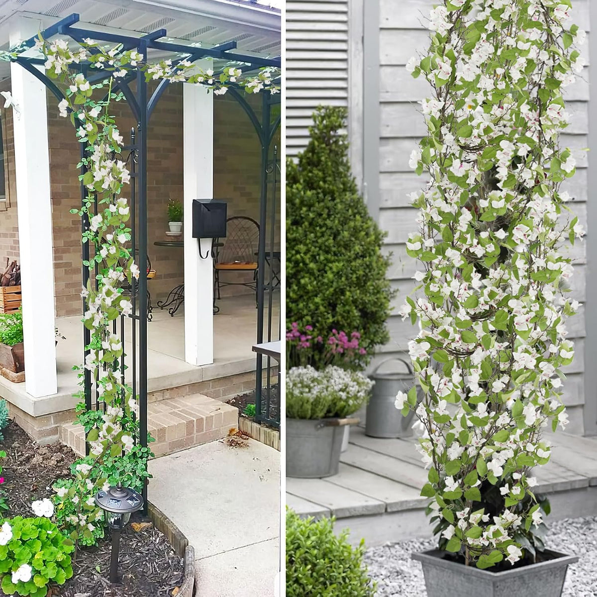 Artificial Bougainvillea Flowers Garland Fuchsia Silk Bougainvillea Vines UV Resistant Realistic Faux Hanging Flowers Plants for Outdoor Outside Summer Decoration Porch Patio Balcony Yard Wall