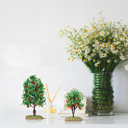 Mini Artificial Apple Tree Ornaments with Faux Fruit 2 Pack Realistic Small Model Trees for Train Scenery Home Decor Micro Landscape Display 4 Inch