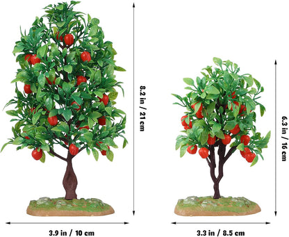 Mini Artificial Apple Tree Ornaments with Faux Fruit 2 Pack Realistic Small Model Trees for Train Scenery Home Decor Micro Landscape Display 4 Inch
