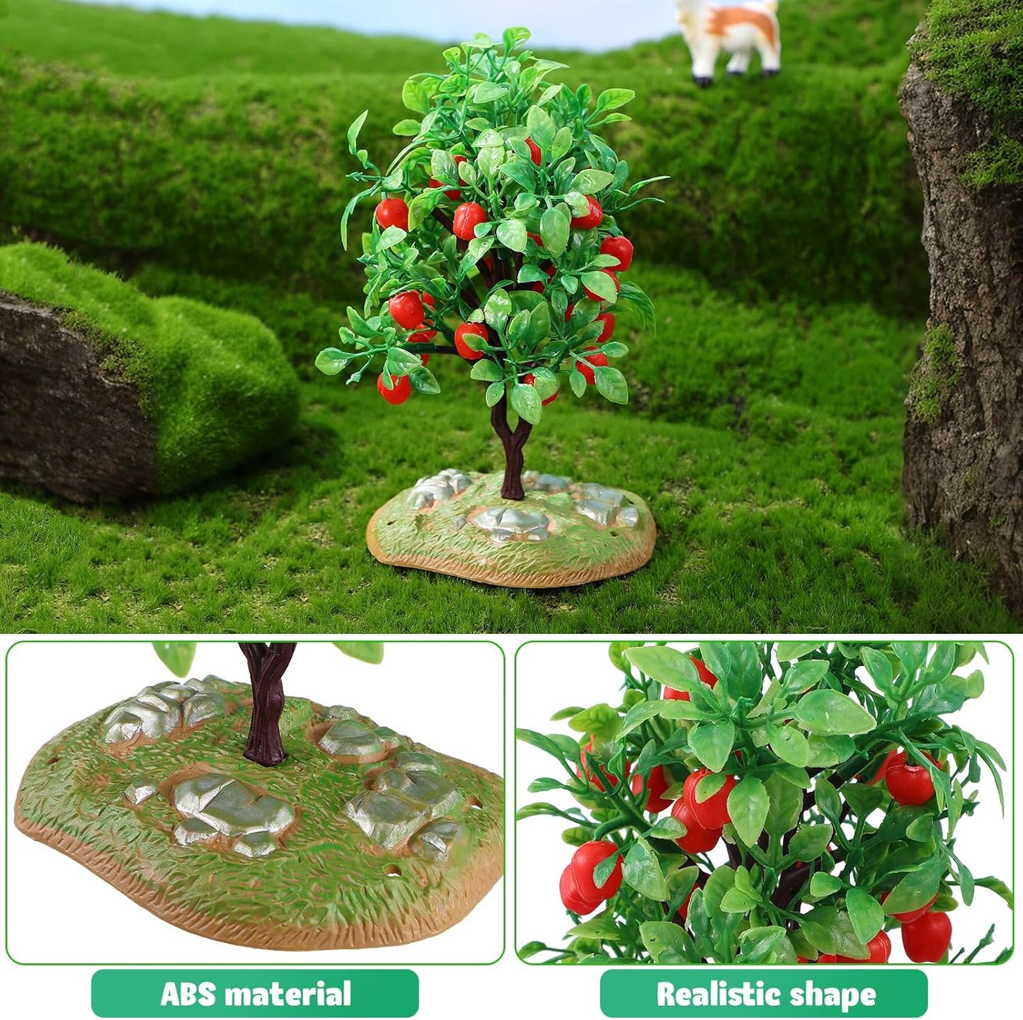 Mini Artificial Apple Tree Ornaments with Faux Fruit 2 Pack Realistic Small Model Trees for Train Scenery Home Decor Micro Landscape Display 4 Inch